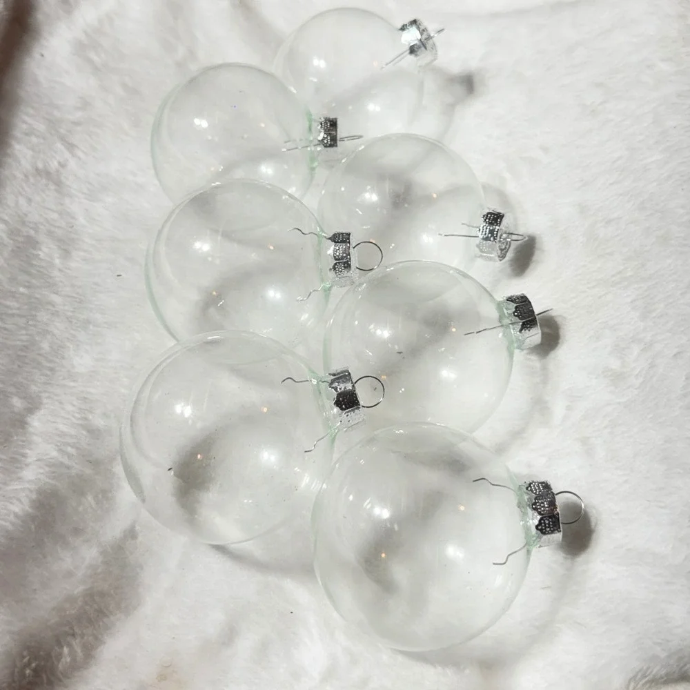 Clear Glass Ball Ornaments DIY Fillable Set of 7 Christmas Round Clear